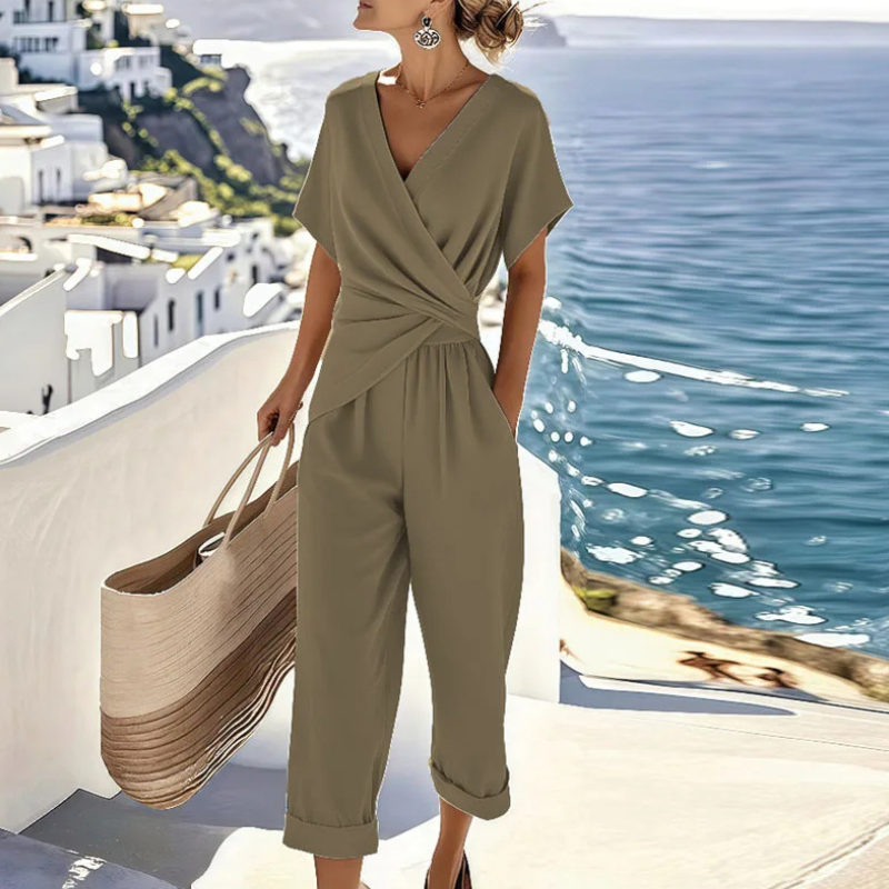 Women’s Elegant Wide-Leg Jumpsuit Khaki