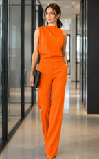 Women’s Sleeveless Wide-Leg Jumpsuit Orange