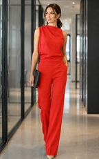Women’s Sleeveless Wide-Leg Jumpsuit Red