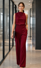 Women’s Sleeveless Wide-Leg Jumpsuit Wine Red