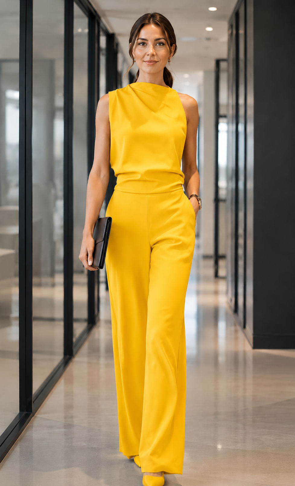 Women’s Sleeveless Wide-Leg Jumpsuit Yellow