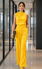 Women’s Sleeveless Wide-Leg Jumpsuit Yellow
