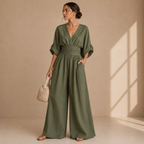 Women’s Relaxed Wide-Leg Jumpsuit Army Green