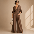 Women’s Relaxed Wide-Leg Jumpsuit Dark Brown