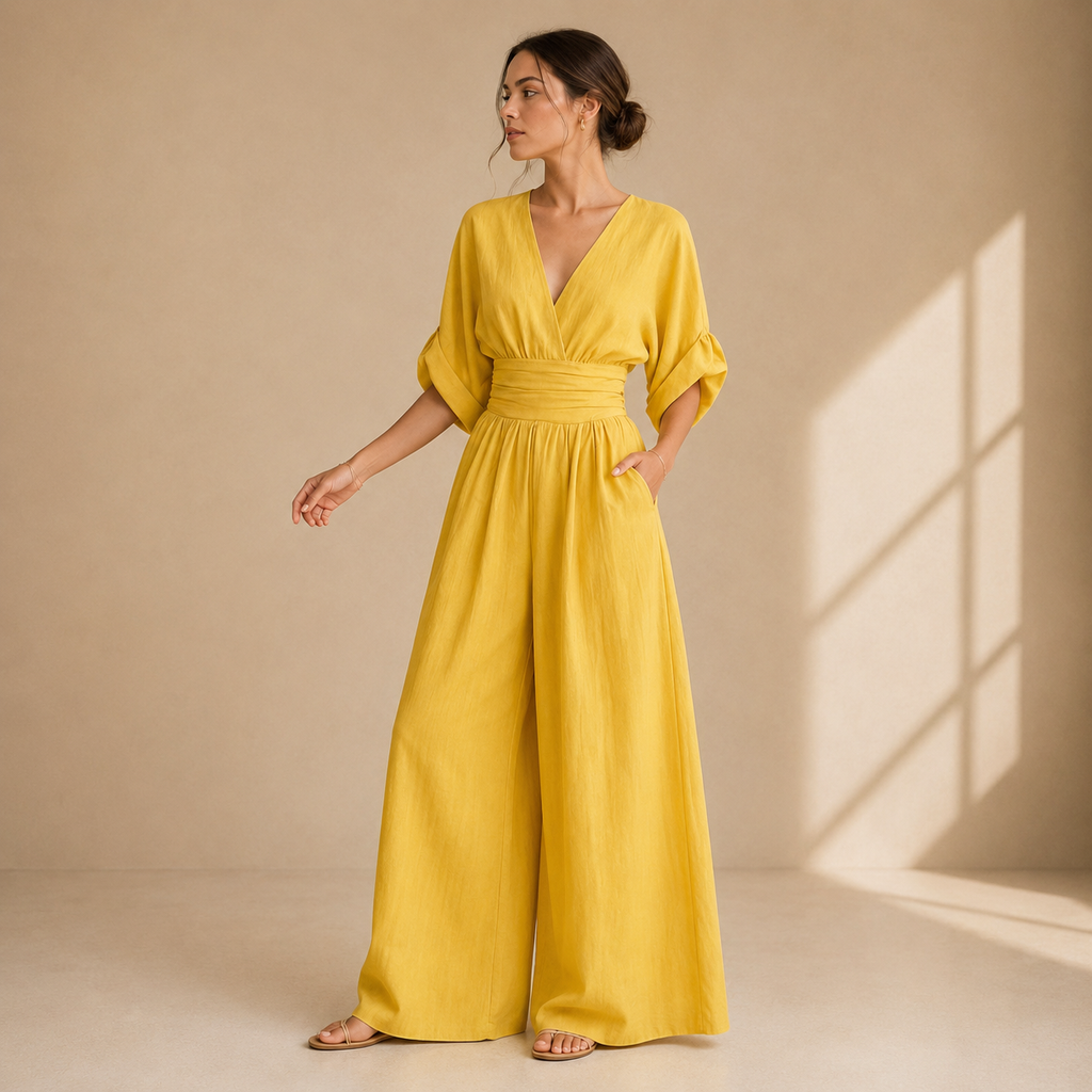 Women’s Relaxed Wide-Leg Jumpsuit Yellow