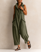Women’s Casual Wide-Leg Jumpsuit Olive Green