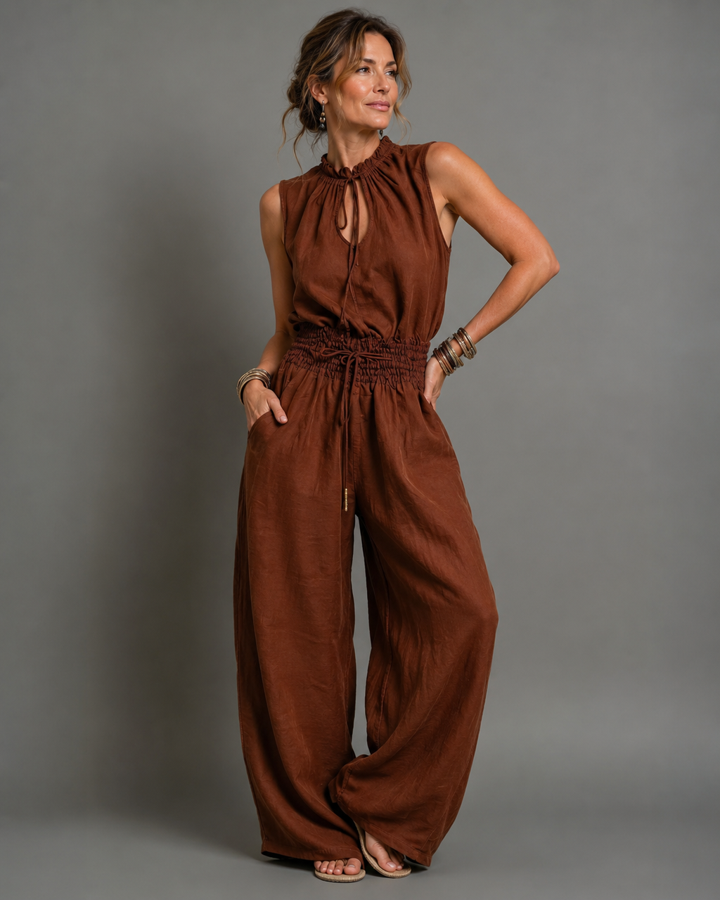 Women’s Elegant Wide-Leg Jumpsuit Brown