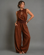 Women’s Elegant Wide-Leg Jumpsuit Brown