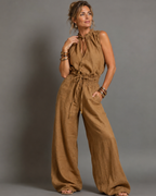 Women’s Elegant Wide-Leg Jumpsuit Khaki