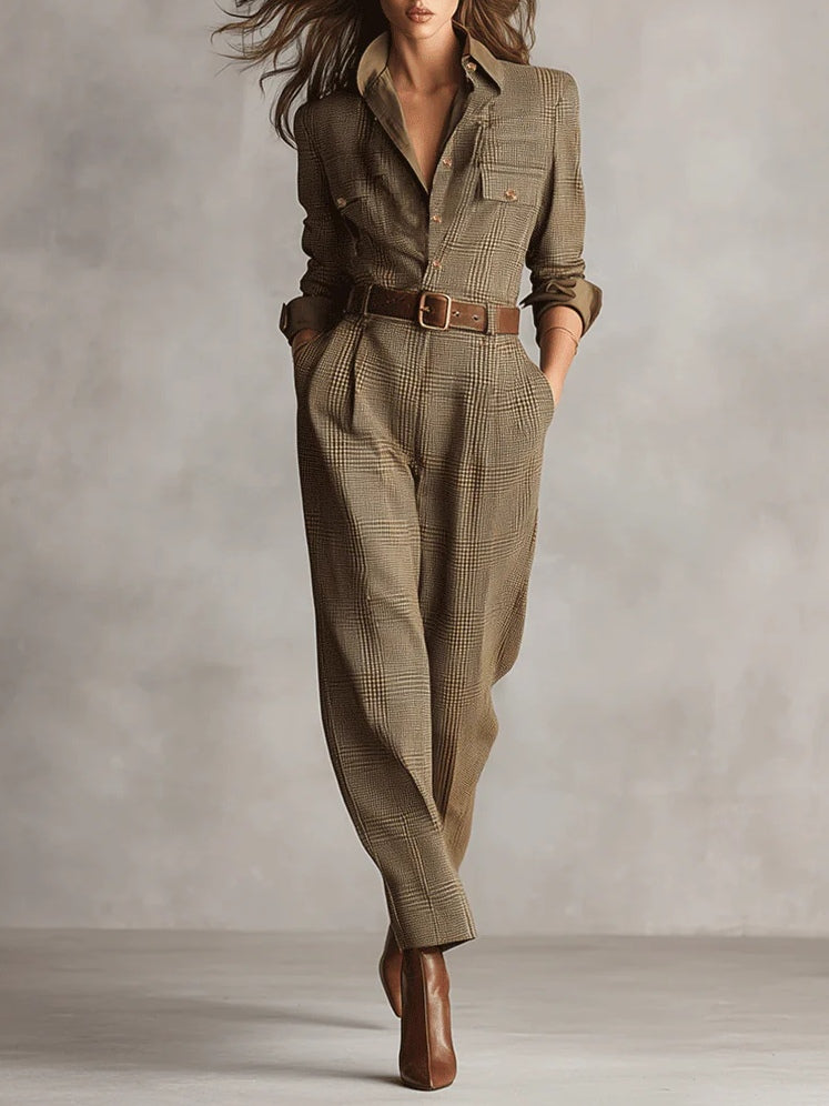 Women’s Elegant Wide-Leg Jumpsuit Brown