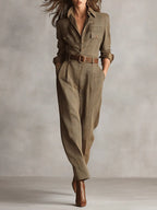 Women’s Elegant Wide-Leg Jumpsuit Brown