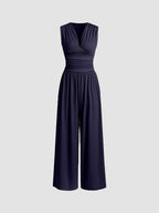 Women’s Elegant Wide-Leg Jumpsuit Navy Blue
