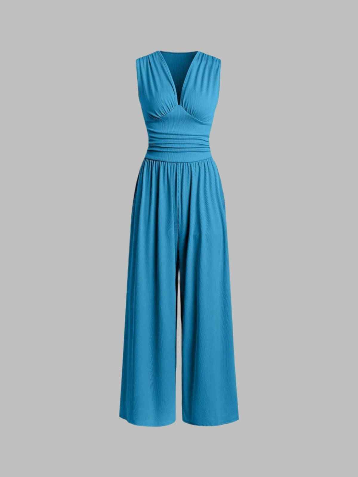 Women’s Elegant Wide-Leg Jumpsuit Peacock Blue
