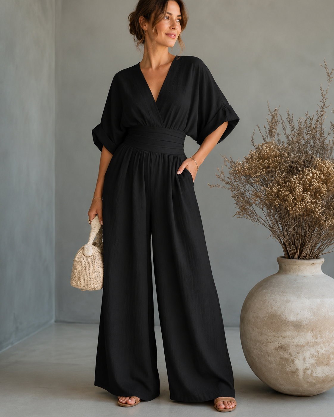 Women’s Casual Wide-Leg Jumpsuit Black