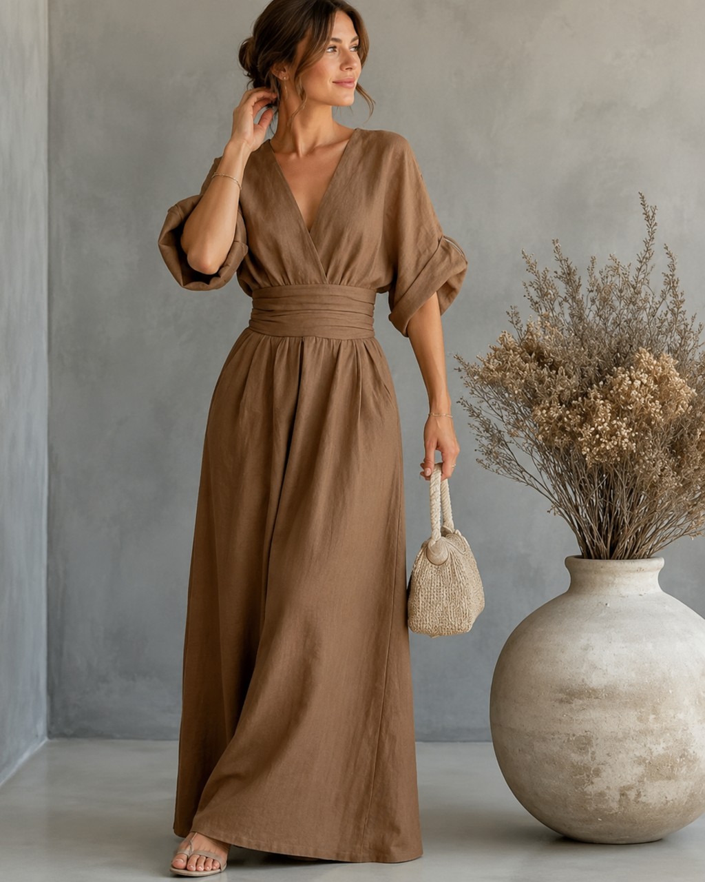 Women’s Casual Wide-Leg Jumpsuit Dark Brown