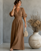 Women’s Casual Wide-Leg Jumpsuit Dark Brown