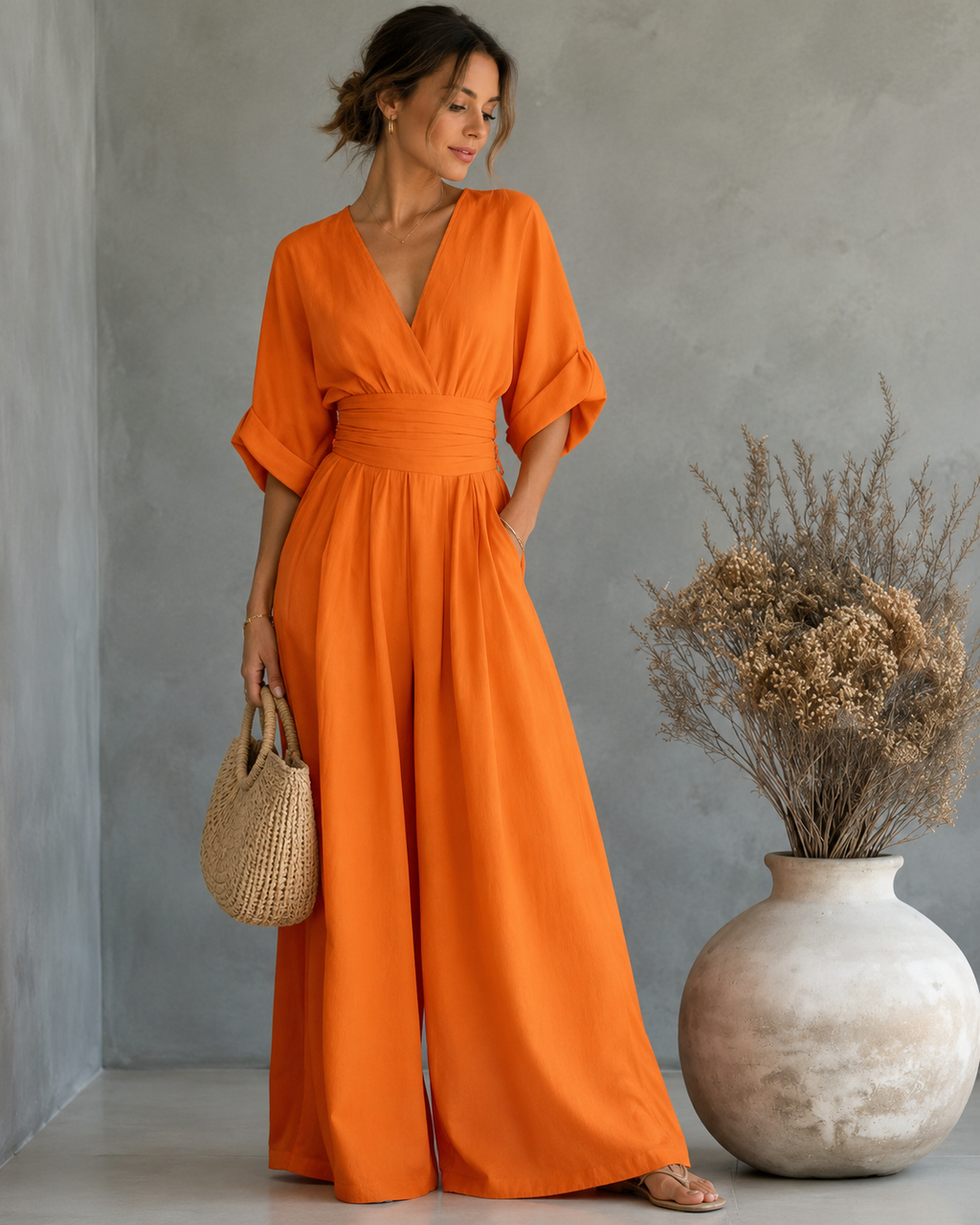 Women’s Casual Wide-Leg Jumpsuit Orange