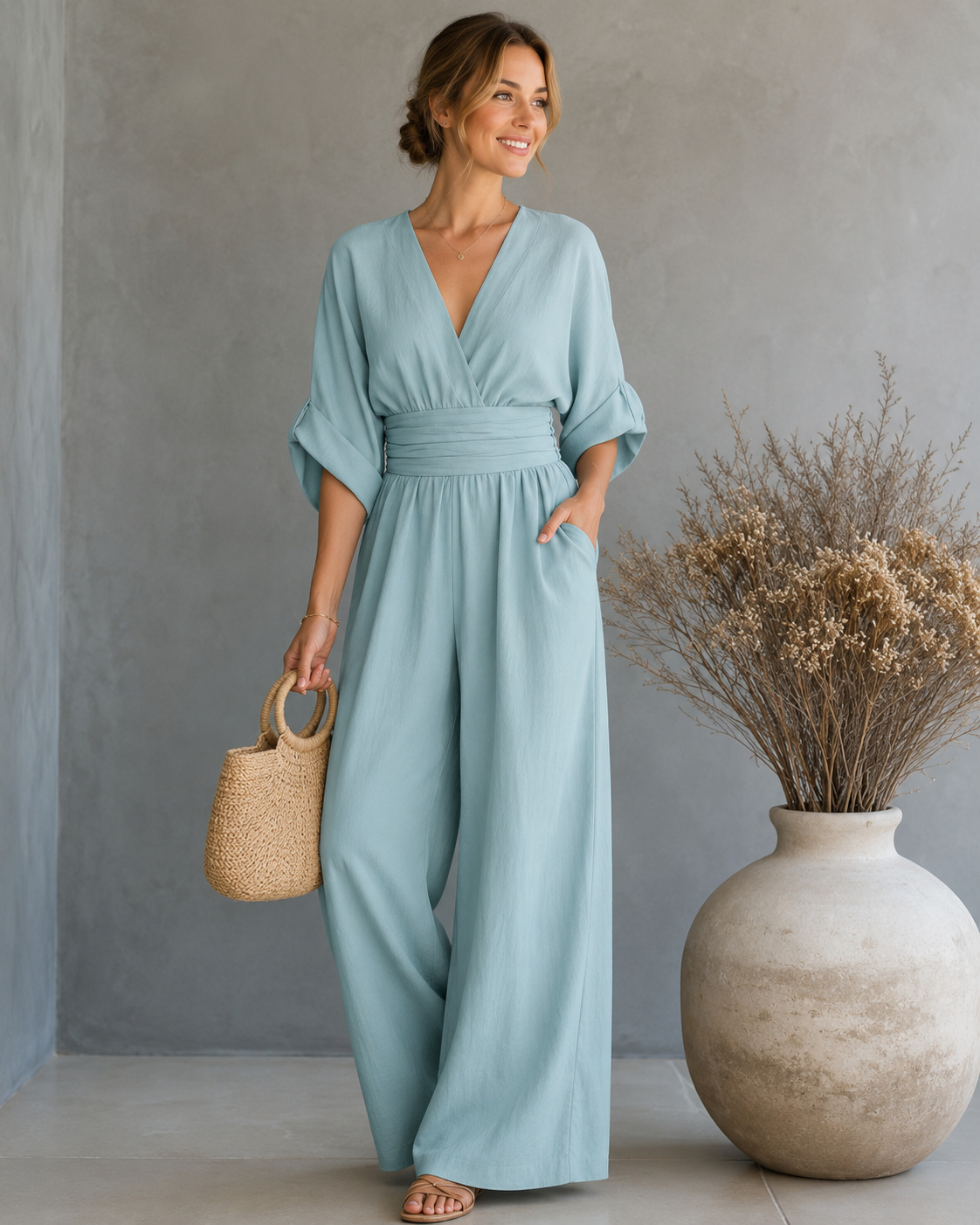 Women’s Casual Wide-Leg Jumpsuit Peacock Blue