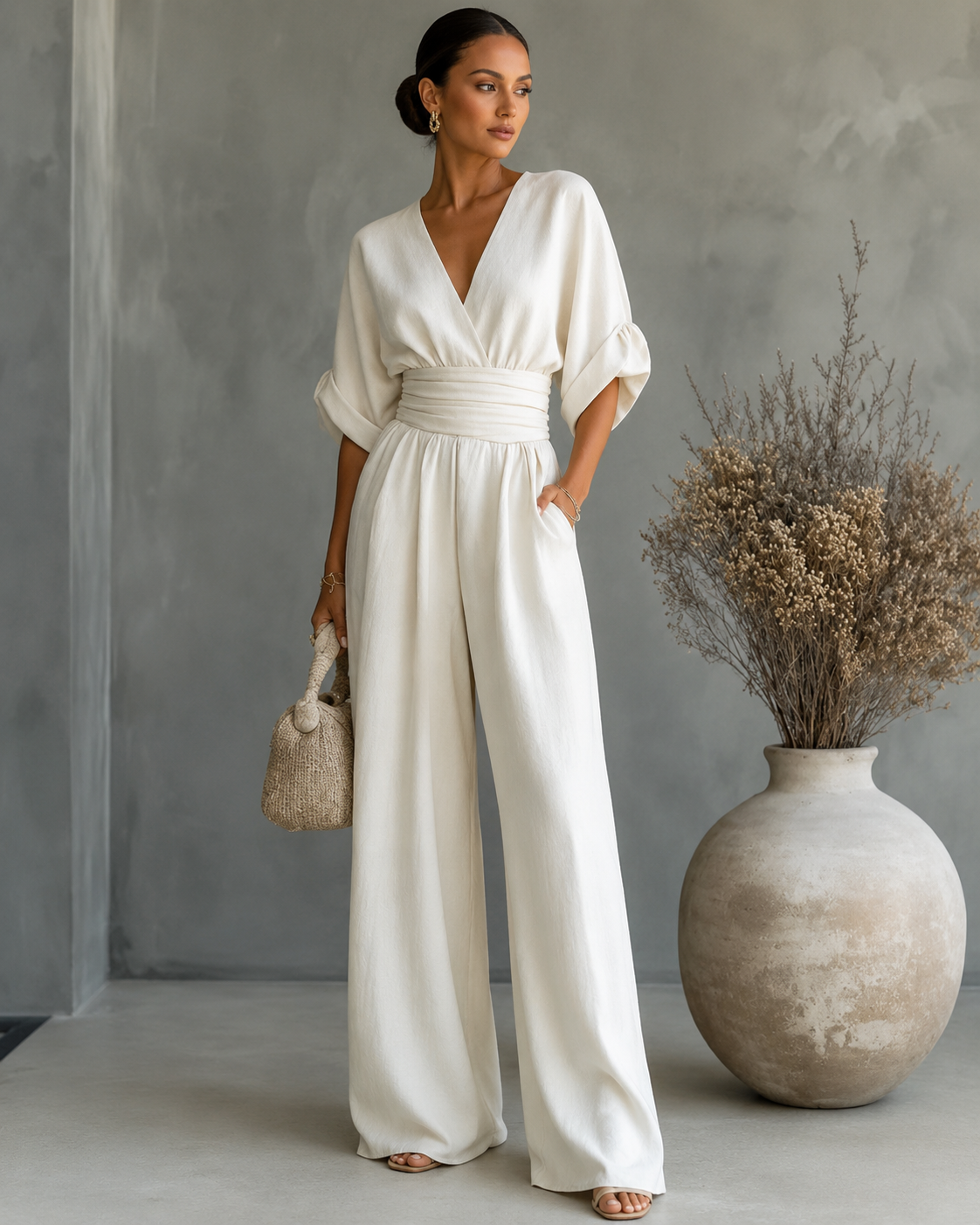 Women’s Casual Wide-Leg Jumpsuit White