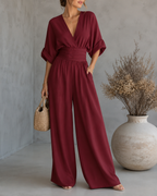 Women’s Casual Wide-Leg Jumpsuit Wine Red
