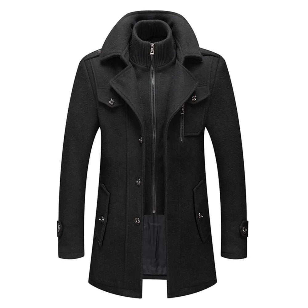 Men’s Elegant Winter Coat with Zip and Buttons Black
