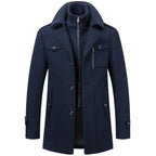 Men’s Elegant Winter Coat with Zip and Buttons Blue