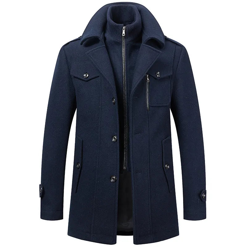 Men’s Elegant Winter Coat with Zip and Buttons Blue
