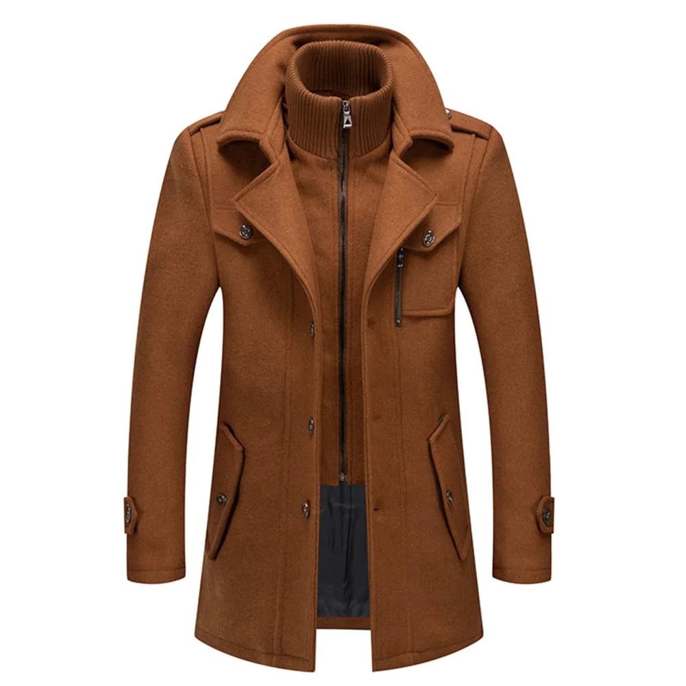 Men’s Elegant Winter Coat with Zip and Buttons Brown