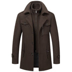 Men’s Elegant Winter Coat with Zip and Buttons Coffee