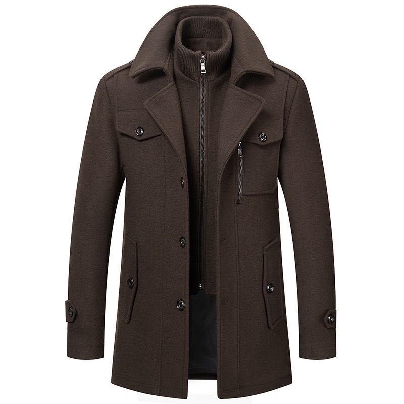 Men’s Elegant Winter Coat with Zip and Buttons Coffee