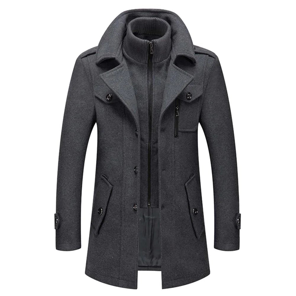Men’s Elegant Winter Coat with Zip and Buttons Grey