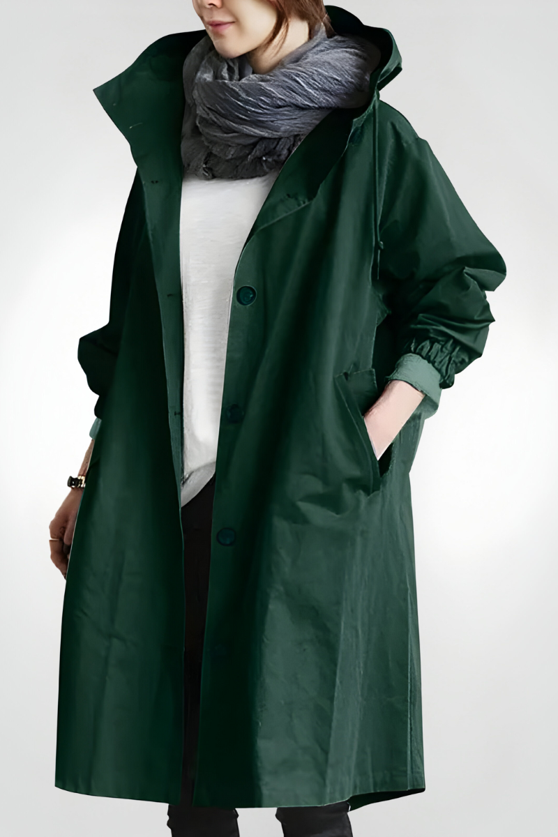 Women’s Elegant Autumn Windproof Raincoat Dark Green