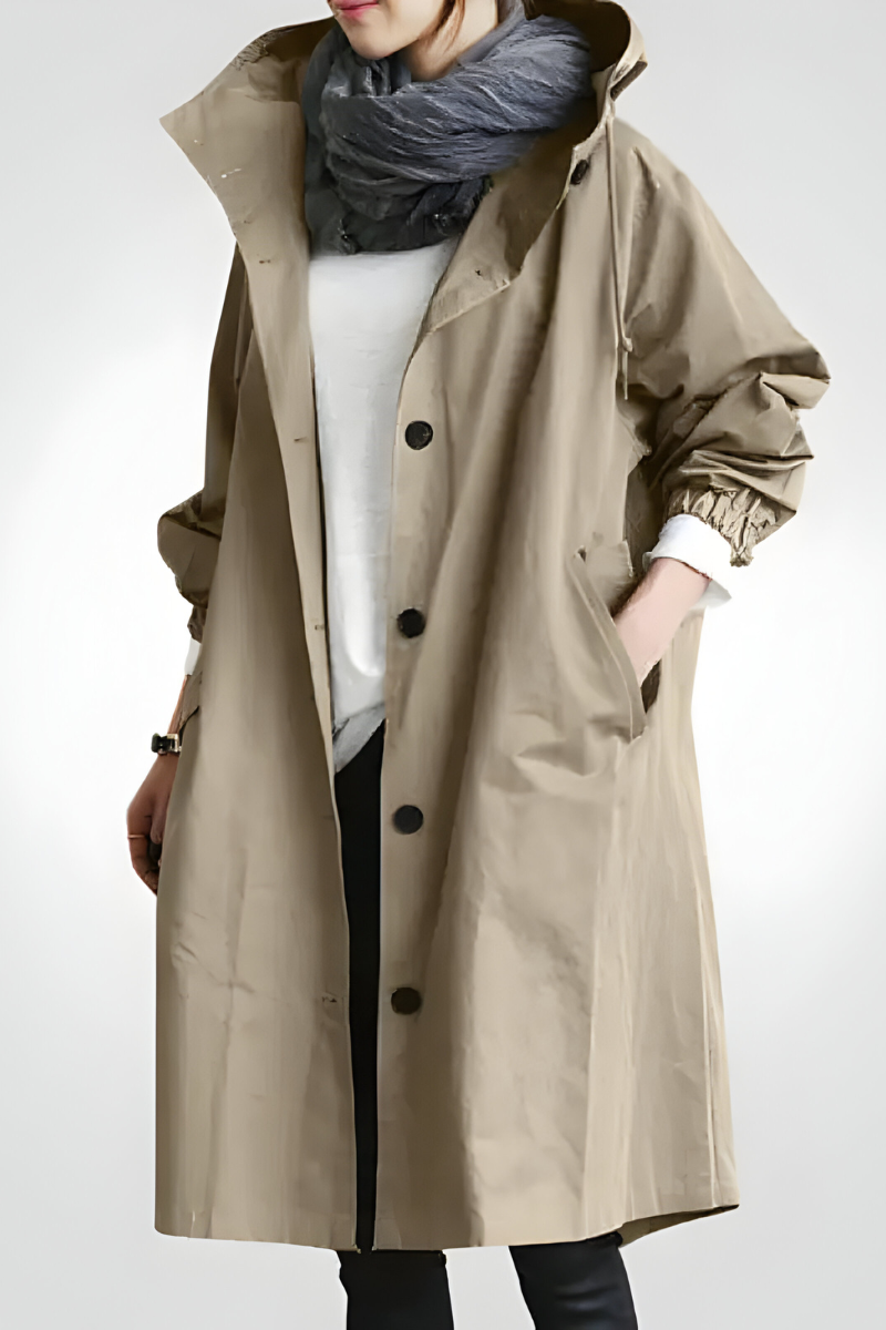 Women’s Elegant Autumn Windproof Raincoat Khaki