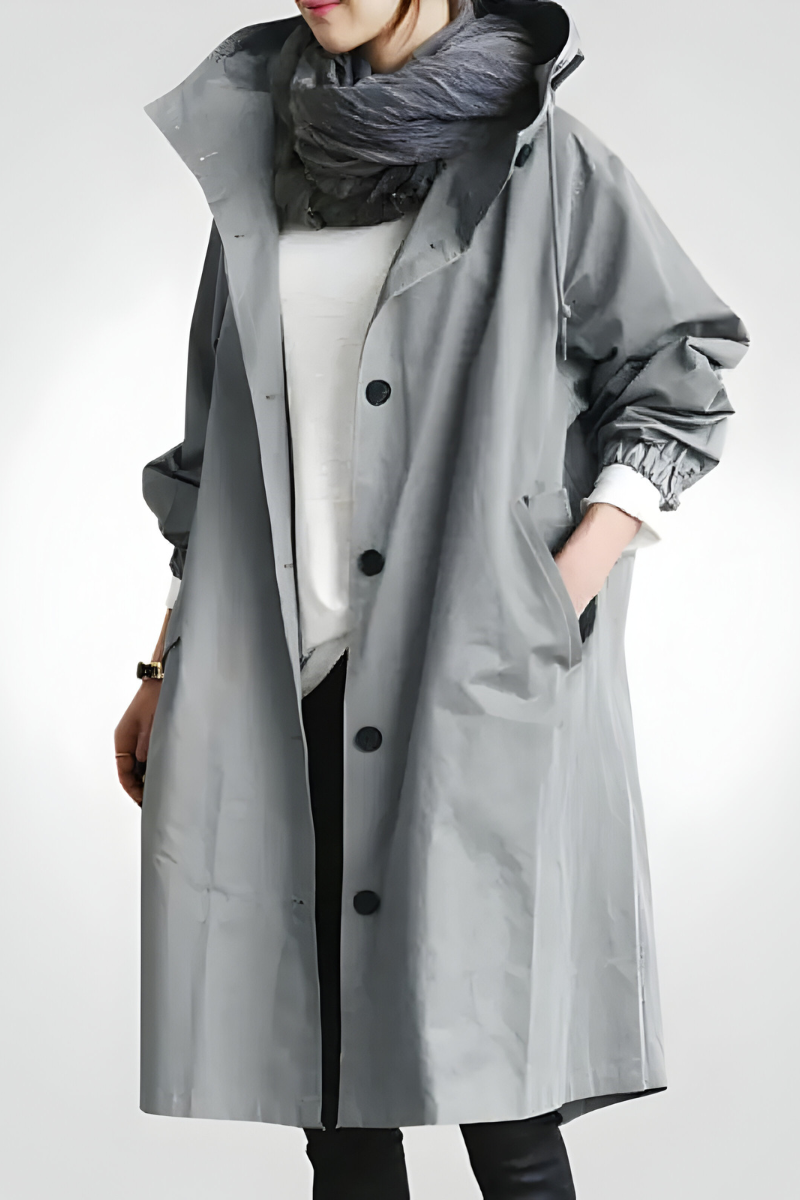 Women’s Elegant Autumn Windproof Raincoat Light Grey