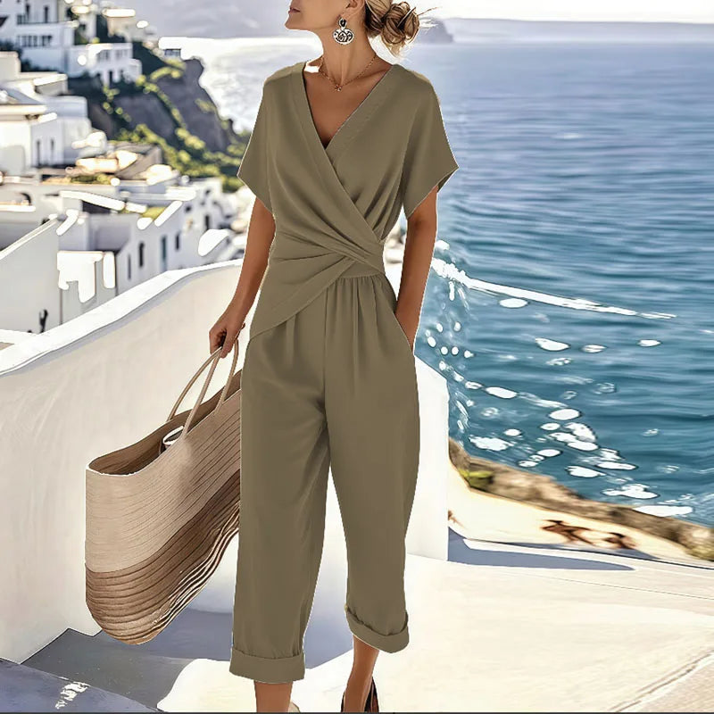 Women’s Casual Wide-Leg Jumpsuit Khaki